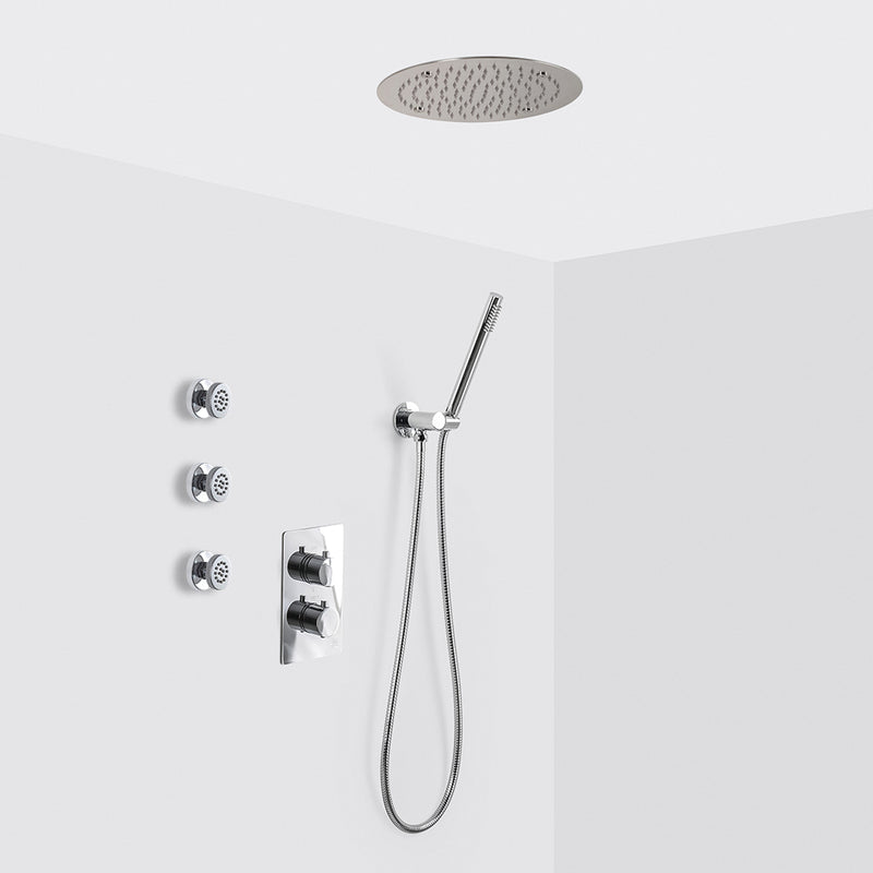 Metro 3 Way Thermostatic Complete Shower Set - Ceiling Mount - 16" Brass/Polished Chrome
