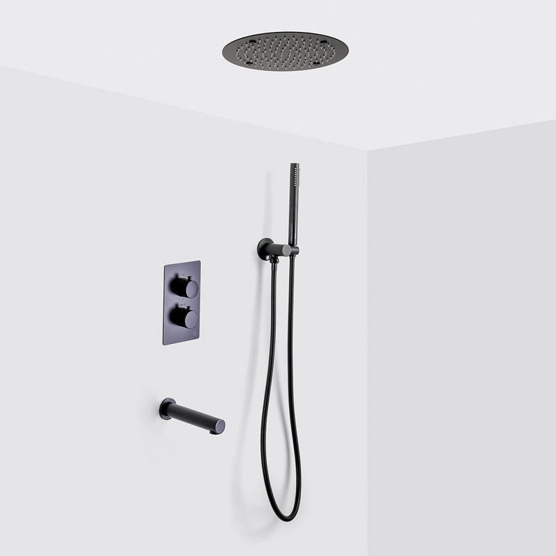 Metro 3 Way Thermostatic Complete Shower Set - Ceiling Mount - 16" Brass/Matt Black