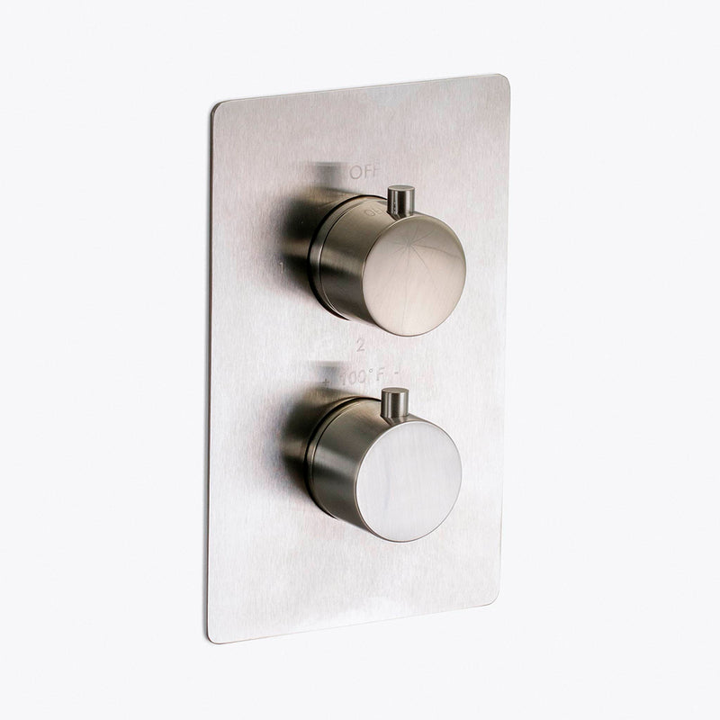 Metro 3 Way Thermostatic Complete Shower Set: 12" Ceiling & 4" Wall Mount Shower Heads with Handheld - Brass/Brushed Nickel