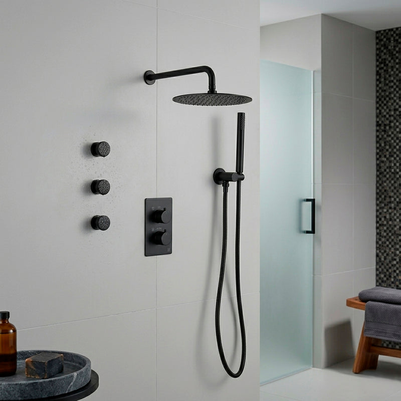 Metro 3 Way Thermostatic Complete Shower Set - Wall Mount - 12" Brass/Satin Brass