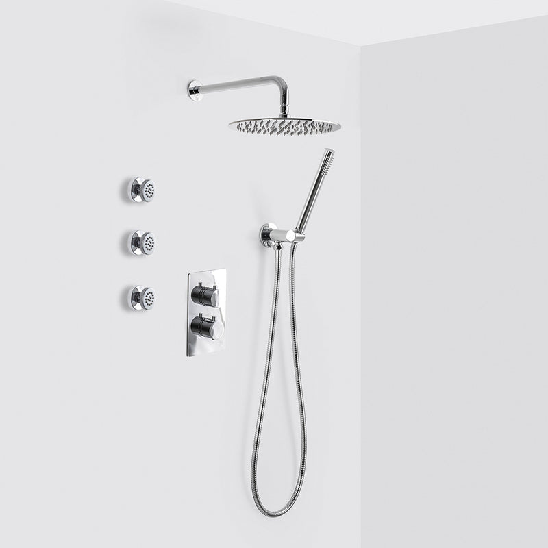 Metro 3 Way Thermostatic Complete Shower Set - Wall Mount - 12" Brass/Polished Chrome