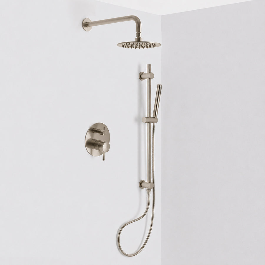 Metro 2 Way Pressure Balance Complete Shower Set - Wall Mount - 8" Brass/Brushed Nickel