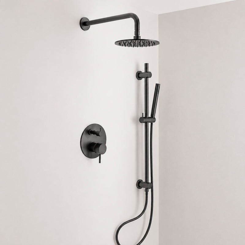 Metro 2 Way Pressure Balance Complete Shower Set - Wall Mount - 8" Brass/Matt Black