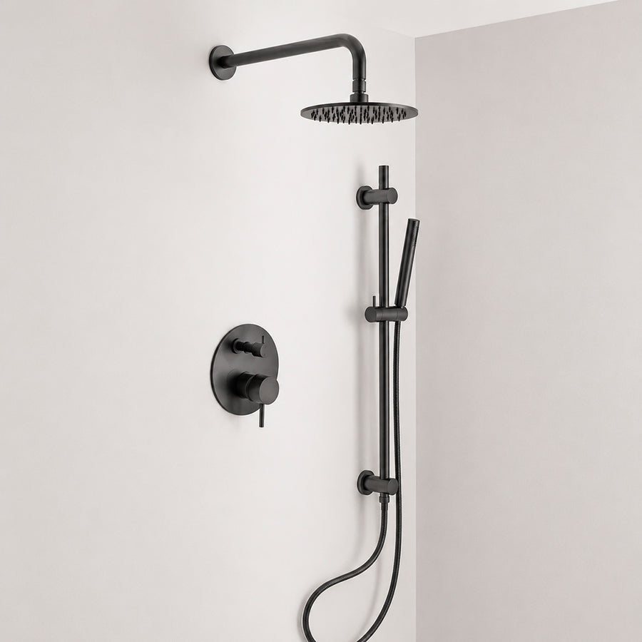 Metro 2 Way Pressure Balance Complete Shower Set - Wall Mount - 8" Brass/Matt Black