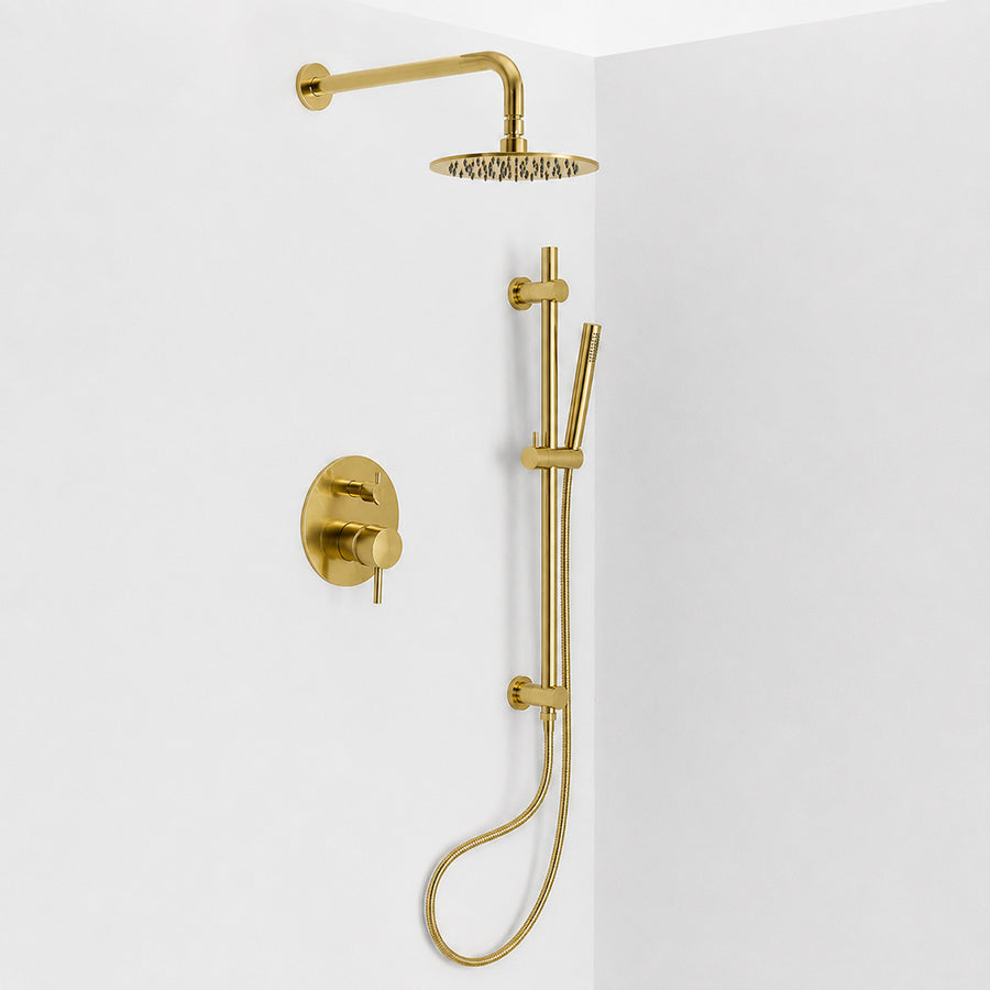 Metro 2 Way Pressure Balance Complete Shower Set - Wall Mount - 8" Brass/Satin Brass