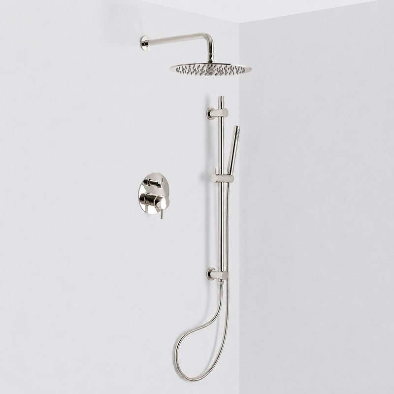 Metro 2 Way Pressure Balance Complete Shower Set - Wall Mount - 12" Brass/Polished Nickel
