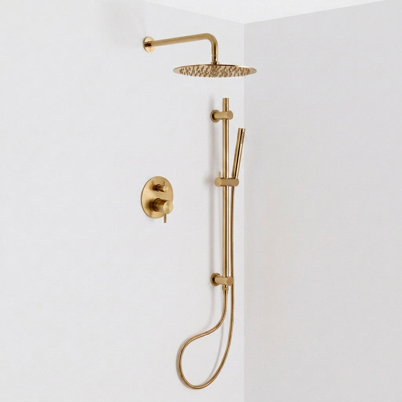 Metro 2 Way Pressure Balance Complete Shower Set - Wall Mount - 12" Brass/Satin Brass