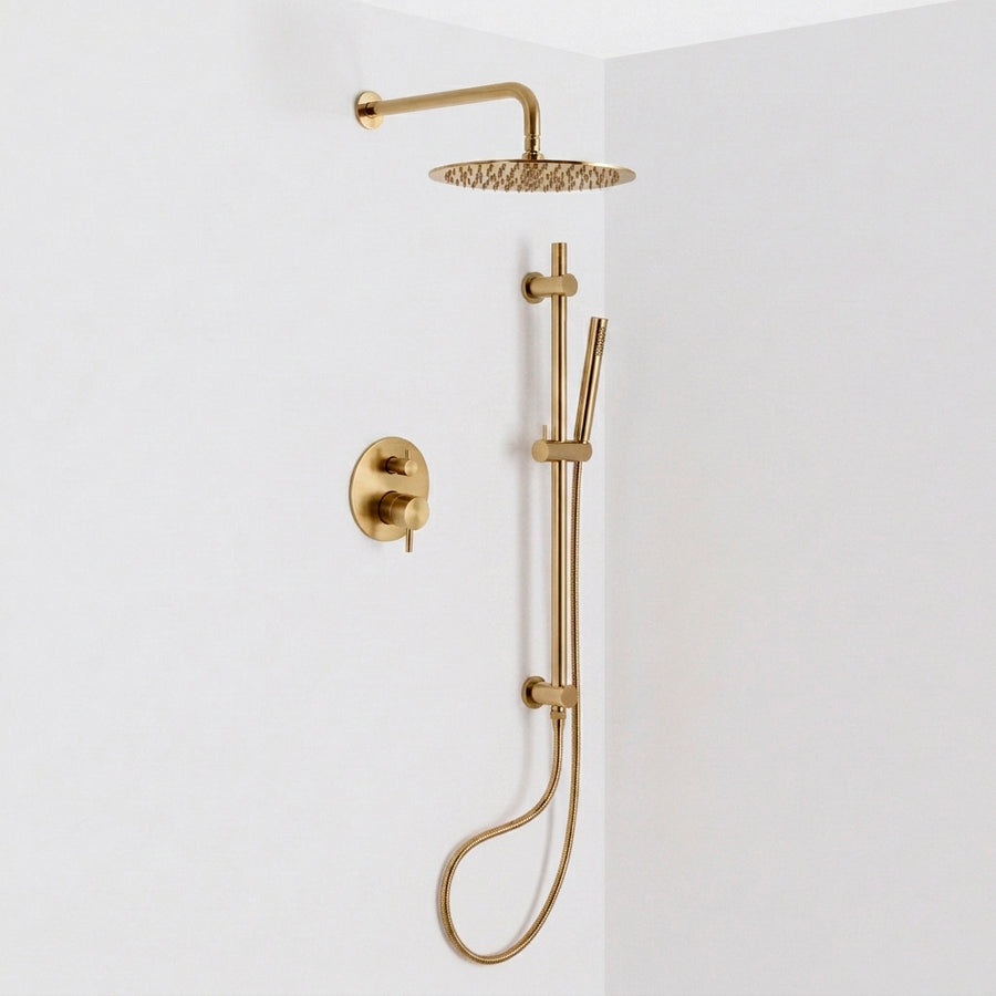Metro 2 Way Pressure Balance Complete Shower Set - Wall Mount - 12" Brass/Satin Brass