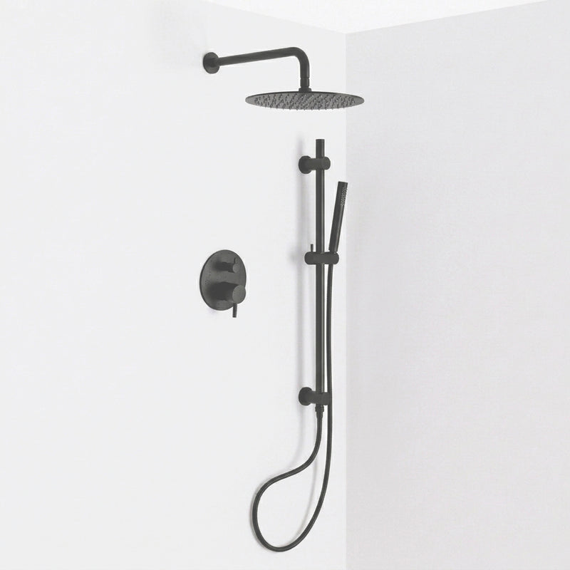 Metro 2 Way Pressure Balance Complete Shower Set - Wall Mount - 12" Brass/Matt Black