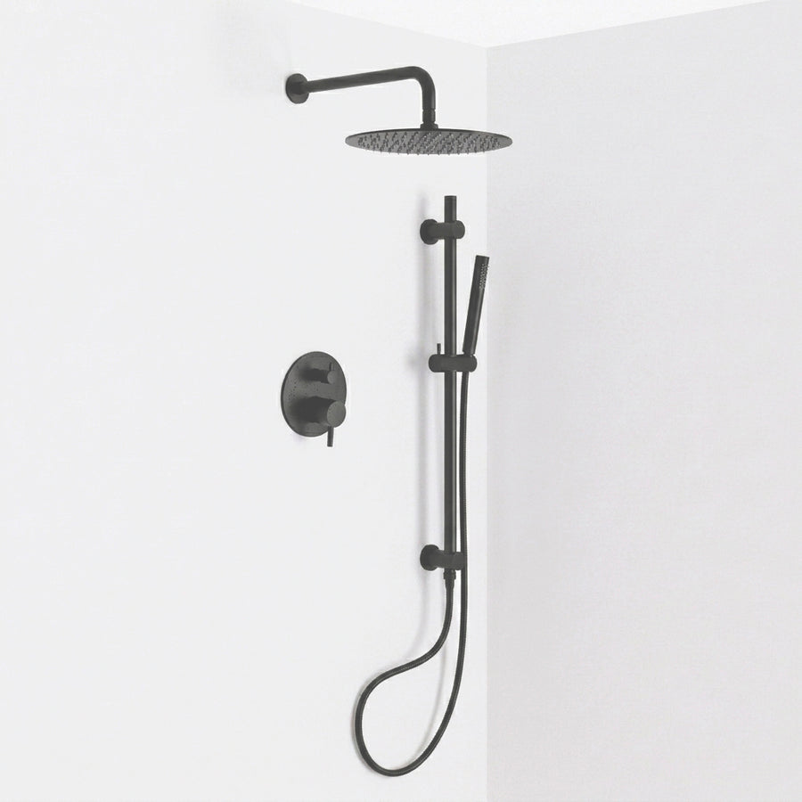 Metro 2 Way Pressure Balance Complete Shower Set - Wall Mount - 12" Brass/Matt Black