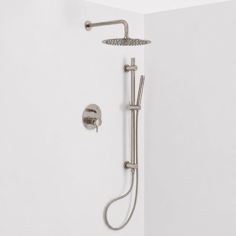 Metro 2 Way Pressure Balance Complete Shower Set - Wall Mount - 12" Brass/Brushed Nickel