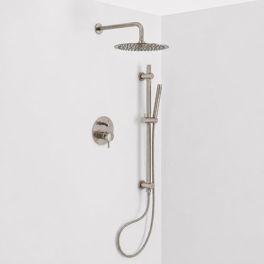 Metro 2 Way Pressure Balance Complete Shower Set - Wall Mount - 12" Brass/Brushed Nickel