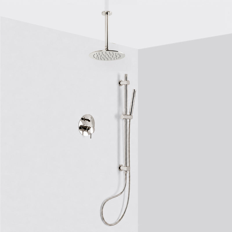 Metro 2 Way Pressure Balance Complete Shower Set - Ceiling Mount - 8" Brass/Polished Nickel