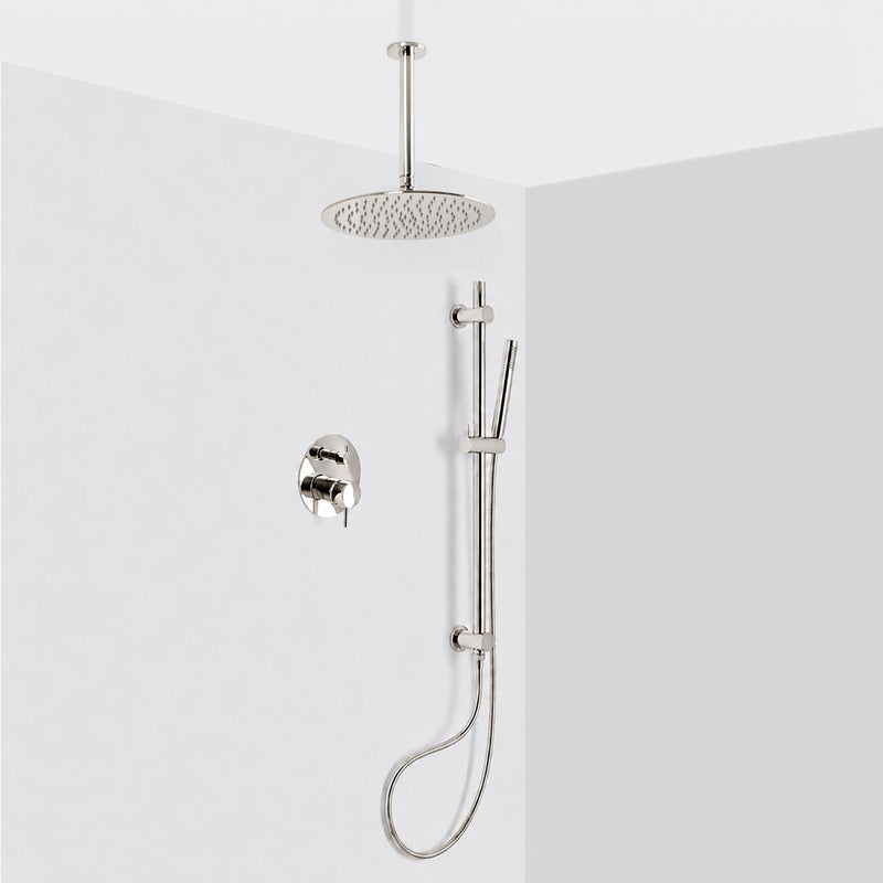 Metro 2 Way Pressure Balance Complete Shower Set - Ceiling Mount - 12" Brass/Polished Nickel
