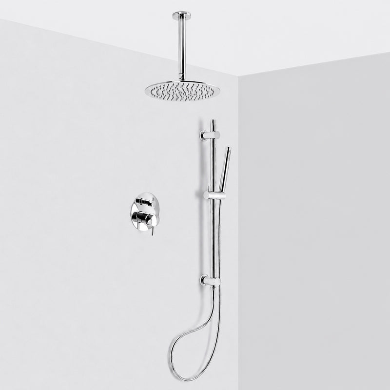 Metro 2 Way Pressure Balance Complete Shower Set - Ceiling Mount - 12" Brass/Polished Chrome