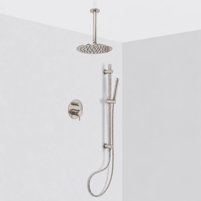 Metro 2 Way Pressure Balance Complete Shower Set - Ceiling Mount - 8" Brass/Brushed Nickel