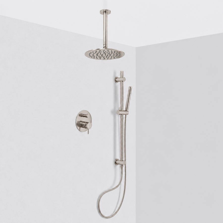 Metro 2 Way Pressure Balance Complete Shower Set - Ceiling Mount - 8" Brass/Brushed Nickel