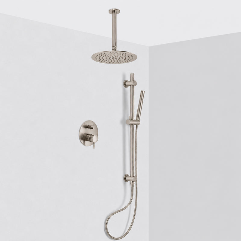 Metro 2 Way Pressure Balance Complete Shower Set - Ceiling Mount - 12" Brass/Brushed Nickel