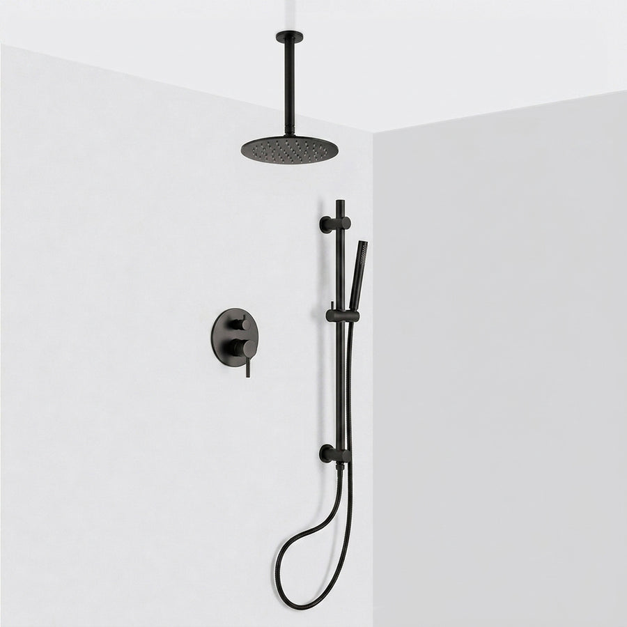 Metro 2 Way Pressure Balance Complete Shower Set - Ceiling Mount - 8" Brass/Matt Black