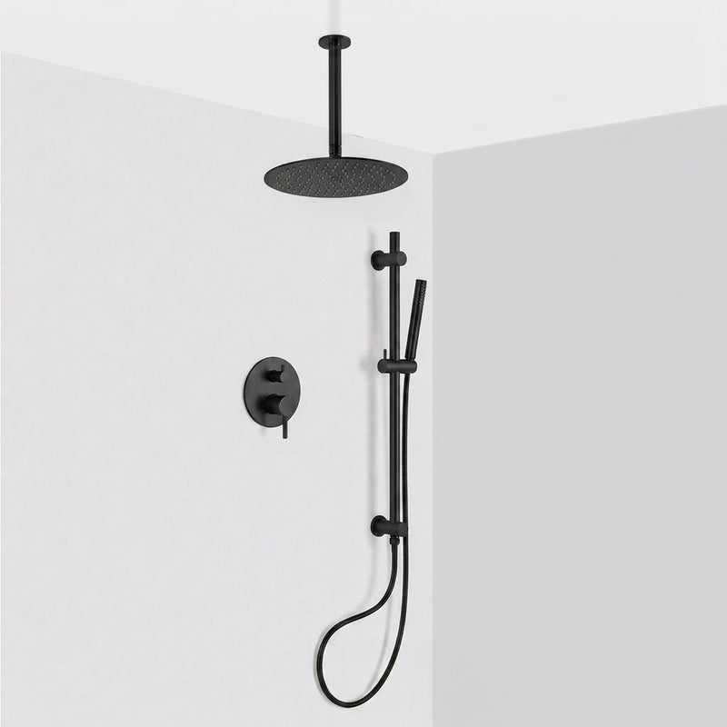 Metro 2 Way Pressure Balance Complete Shower Set - Ceiling Mount - 12" Brass/Matt Black