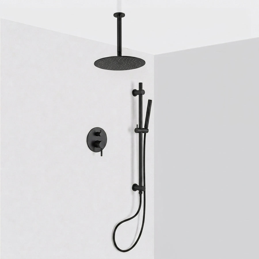 Metro 2 Way Pressure Balance Complete Shower Set - Ceiling Mount - 12" Brass/Matt Black
