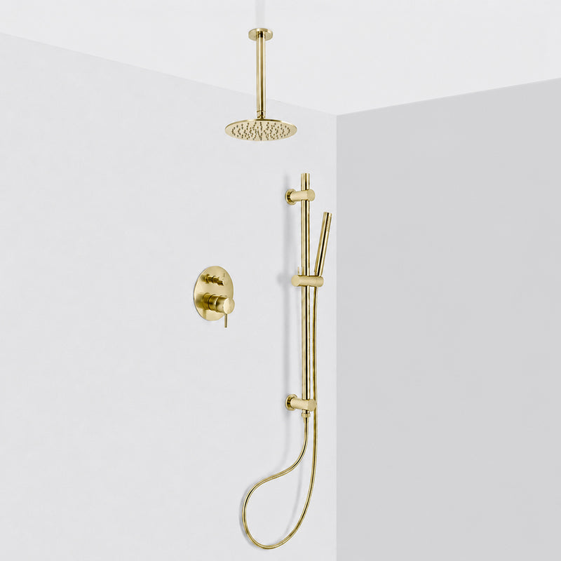 Metro 2 Way Pressure Balance Complete Shower Set - Ceiling Mount - 8" Brass/Satin Brass