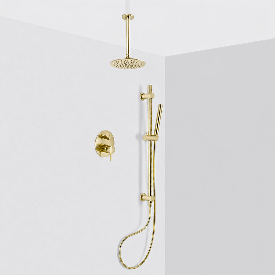 Metro 2 Way Pressure Balance Complete Shower Set - Ceiling Mount - 8" Brass/Satin Brass