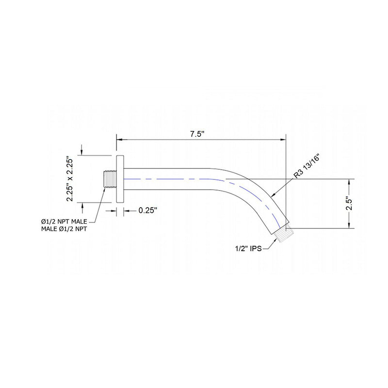 Devon 45 Degrees Shower Arm - Wall Mount - 7" Brass/Polished Chrome
