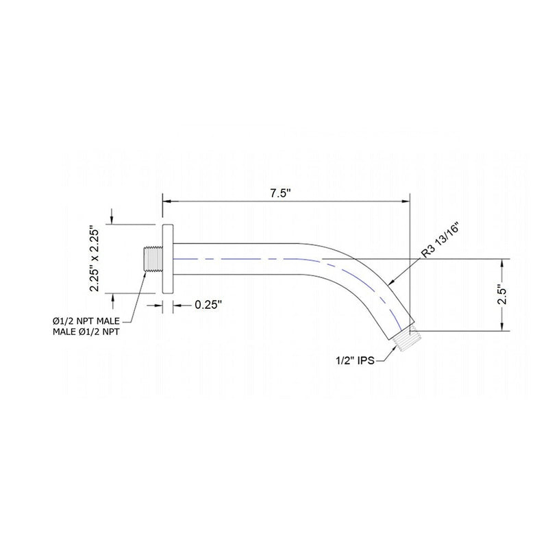 Devon 45 Degrees Shower Arm - Wall Mount - 8" Brass/Brushed Nickel