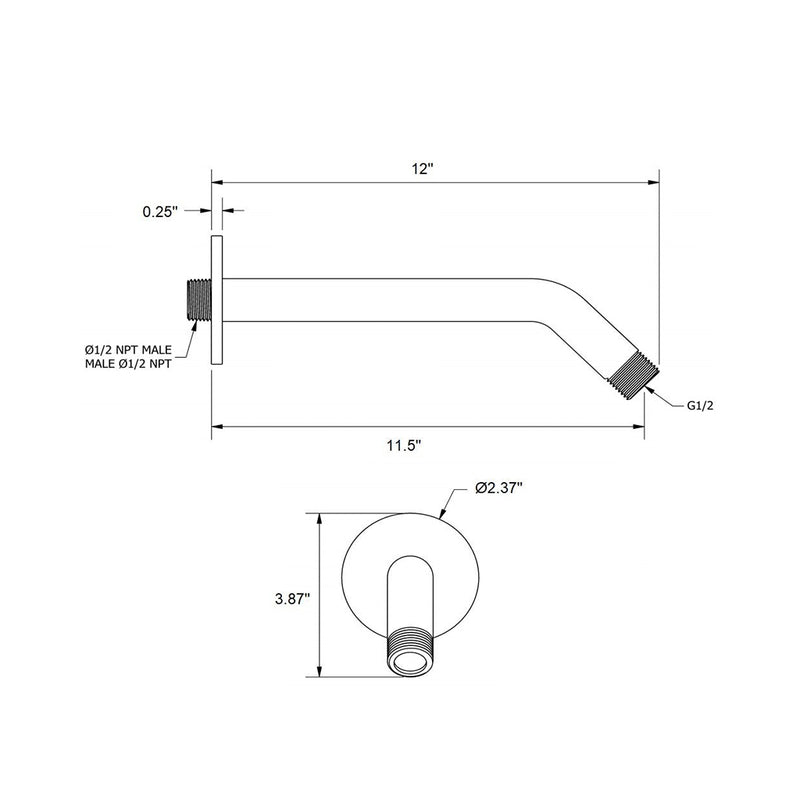 Metro 45 Degrees Shower Arm - Wall Mount - 12" Brass/Brushed Nickel