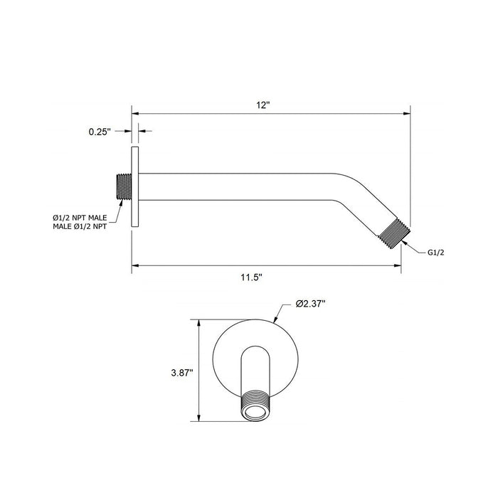 Metro 45 Degrees Shower Arm - Wall Mount - 12" Brass/Brushed Nickel