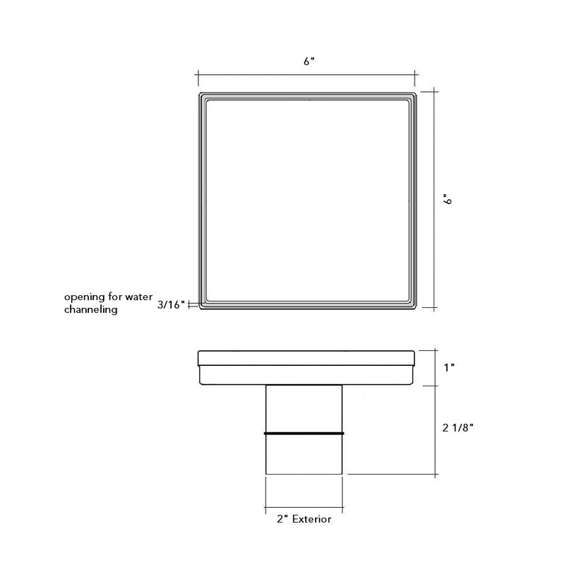 Shower Complements Tile-In Square Shower Drain - Floor Mount - 6" Stainless Steel/Tile