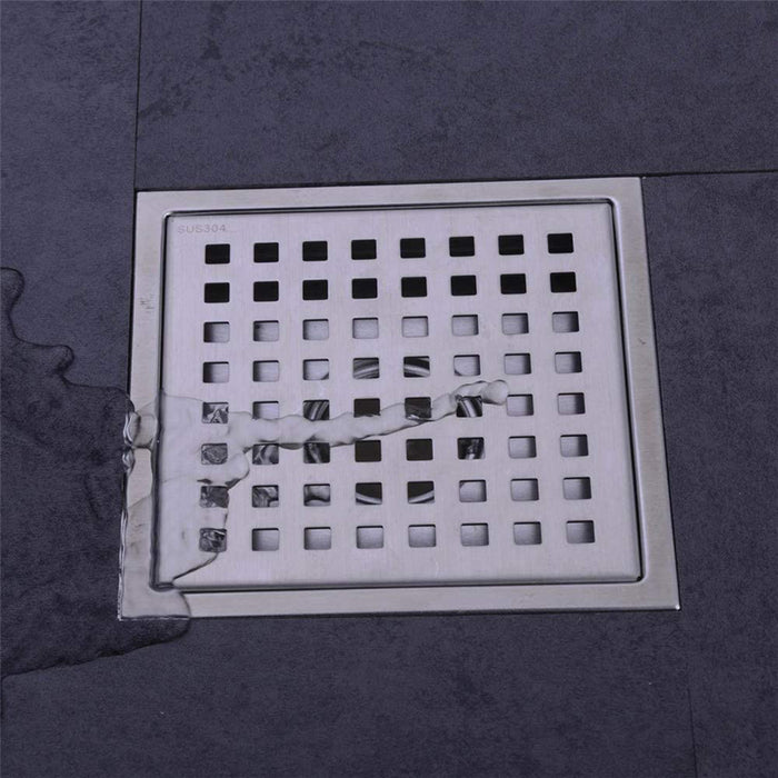 Shower Complements Grid Square Shower Drain - Floor Mount - 4" Stainless Steel/Brushed Stainless Steel