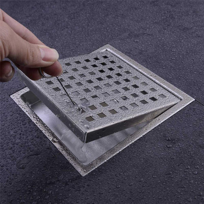 Shower Complements Grid Square Shower Drain - Floor Mount - 4" Stainless Steel/Brushed Stainless Steel