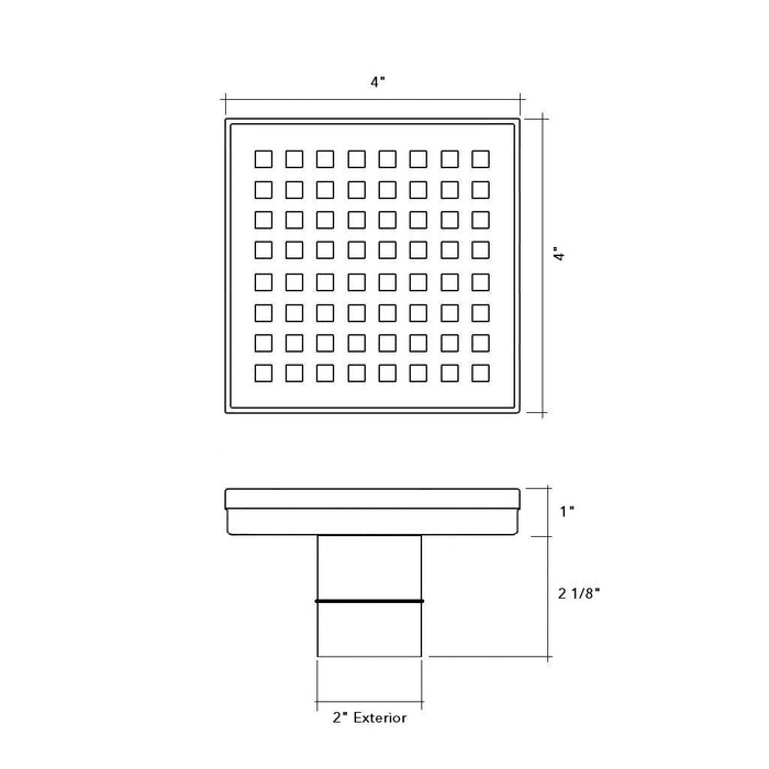 Shower Complements Grid Square Shower Drain - Floor Mount - 4" Stainless Steel/Brushed Stainless Steel