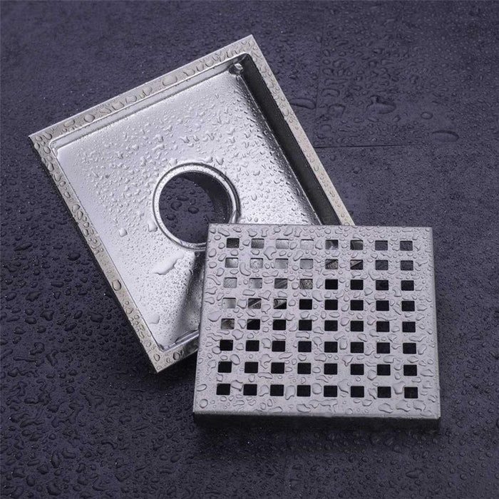 Shower Complements Grid Square Shower Drain - Floor Mount - 4" Stainless Steel/Brushed Stainless Steel