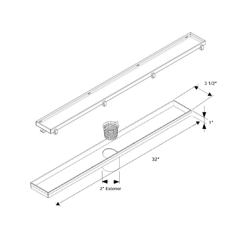 Shower Complements Linear Tile-In Shower Drain - Floor Mount - 32" Stainless Steel/Brushed Stainless Steel