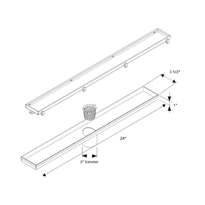 Shower Complements Linear Tile-In Shower Drain - Floor Mount - 24" Stainless Steel/Brushed Stainless Steel