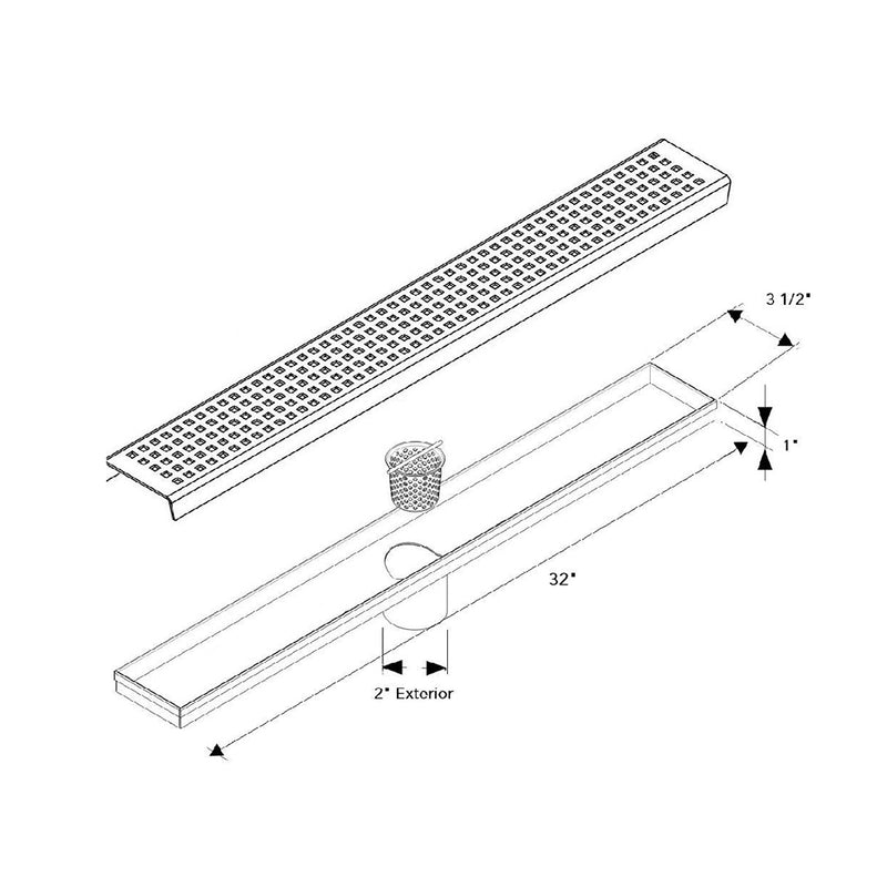 Shower Complements Linear Grid Shower Drain - Floor Mount - 32" Stainless Steel/Brushed Stainless Steel