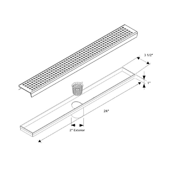 Shower Complements Linear Grid Shower Drain - Floor Mount - 24" Stainless Steel/Brushed Stainless Steel