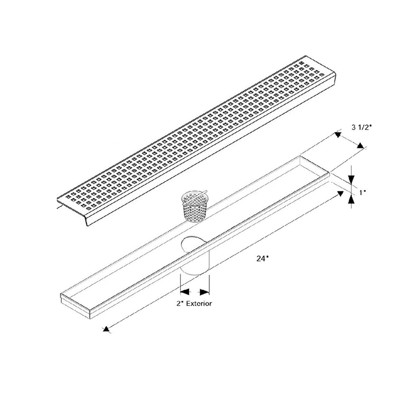 Shower Complements Linear Grid Shower Drain - Floor Mount - 24" Stainless Steel/Matt Black