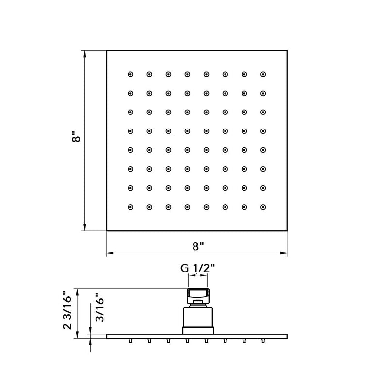 Devon Complete Square Shower Head - Wall Mount - 8" Brass/Matt Black