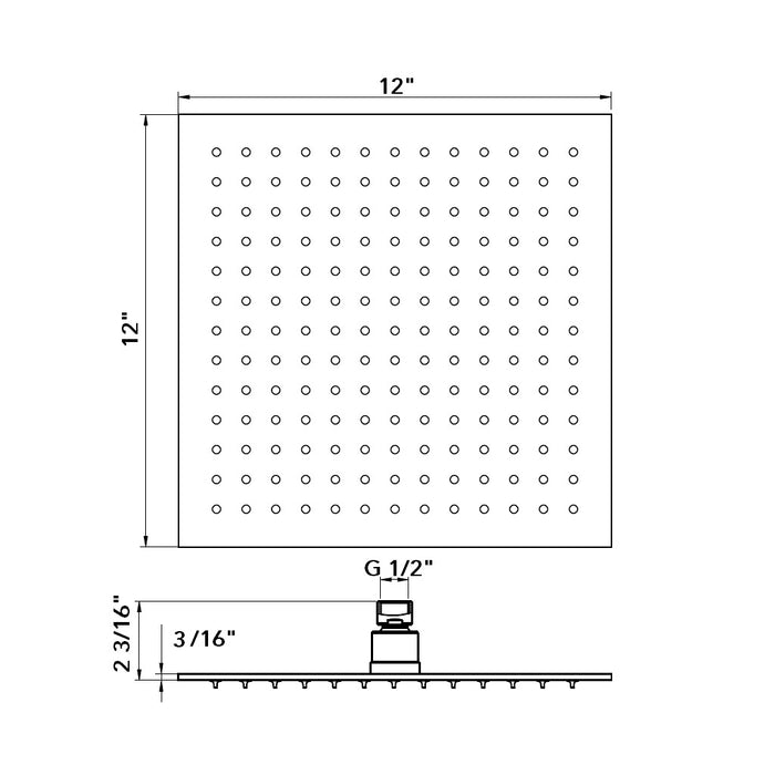 Devon Complete Square Shower Head - Wall Mount - 12" Brass/Matt Black