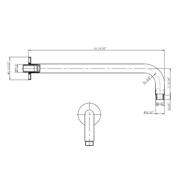 Metro Complete Round Shower Head - Wall Mount - 8" Brass/Polished Nickel