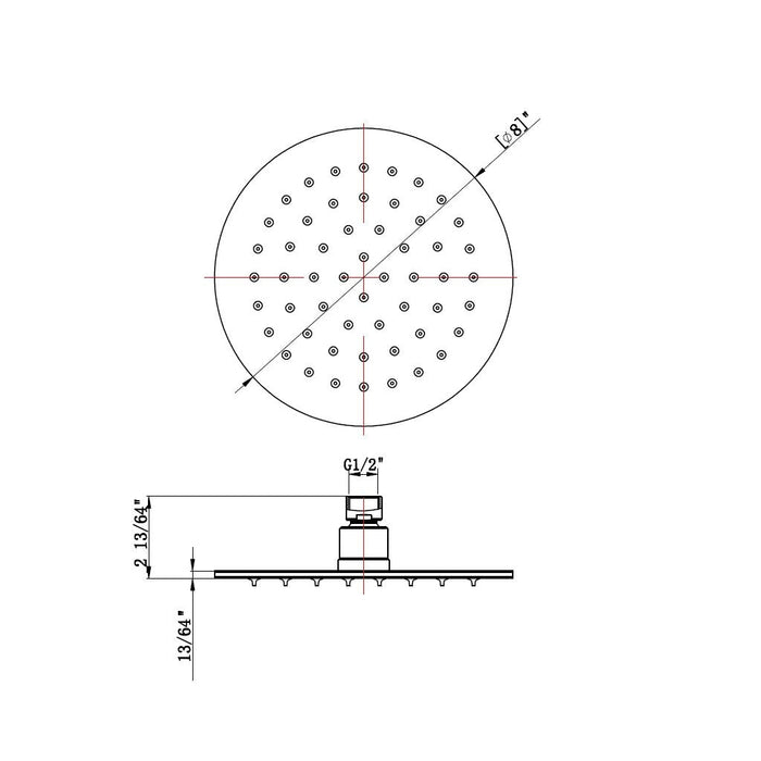 Metro Complete Round Shower Head - Wall Mount - 8" Brass/Polished Nickel