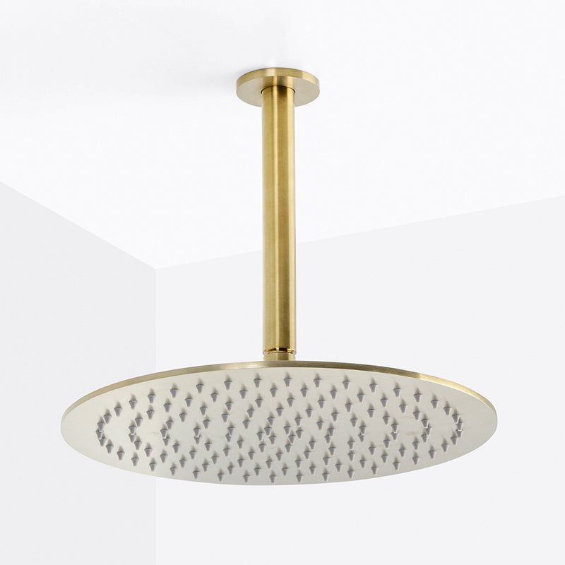 Metro Complete Round Shower Head - Ceiling Mount - 12" Brass/Satin Brass