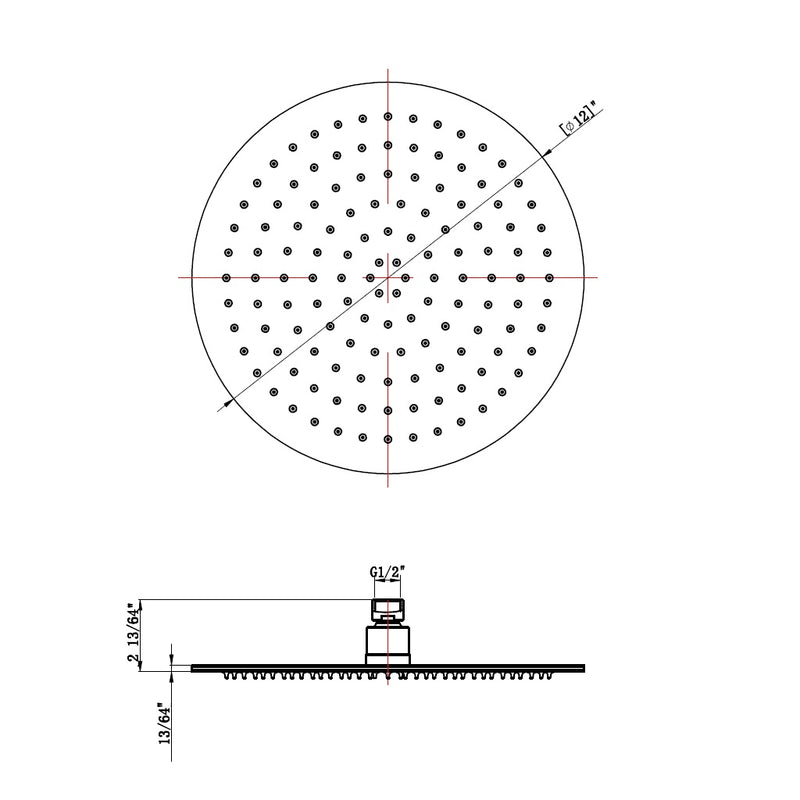 Metro Complete Round Shower Head - Ceiling Mount - 12" Brass/Satin Brass