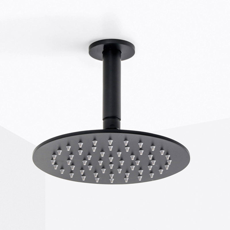 Metro Complete Round Shower Head - Ceiling Mount - 8" Brass/Matt Black