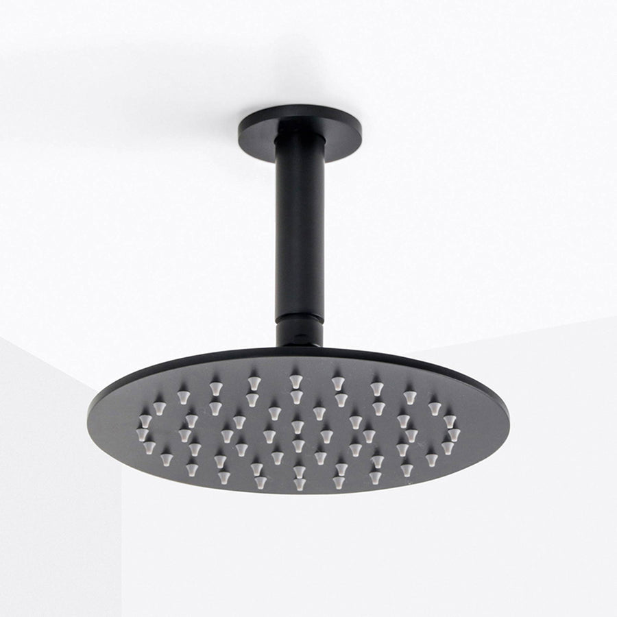 Metro Complete Round Shower Head - Ceiling Mount - 8" Brass/Matt Black