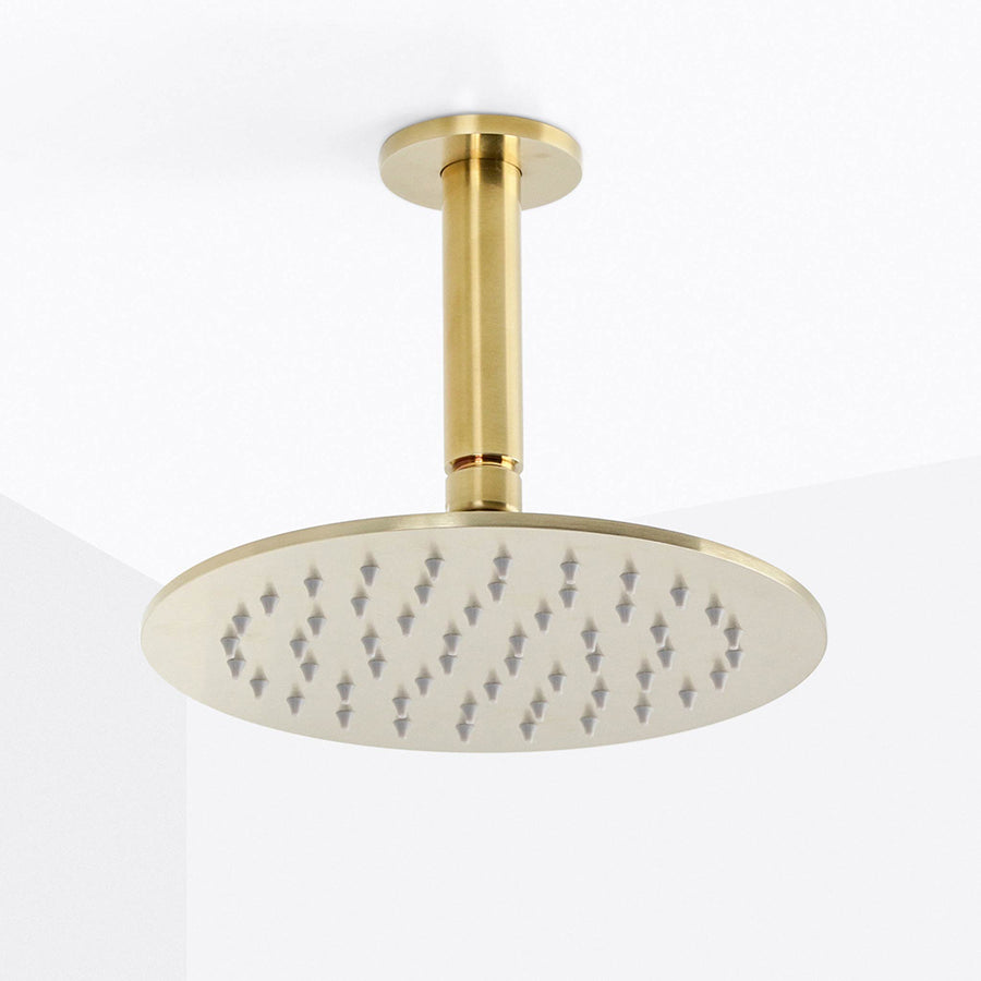 Metro Complete Round Shower Head - Ceiling Mount - 8" Brass/Satin Brass